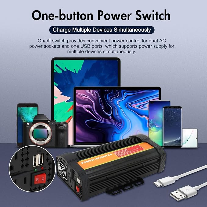 3000W Power Inverter 12v Inverter to 110V DC to AC Converter, 2 x AC Outlets and 2 x 2A USB Car Adapter Power inverters for Vehicles Camping Outdoor Yacht RV