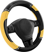 Leather Steering Wheel Cover - Made with PVC Leather - Anti-Slip, Universal Fit 14 1/2 inches to 15 inches - Yellow