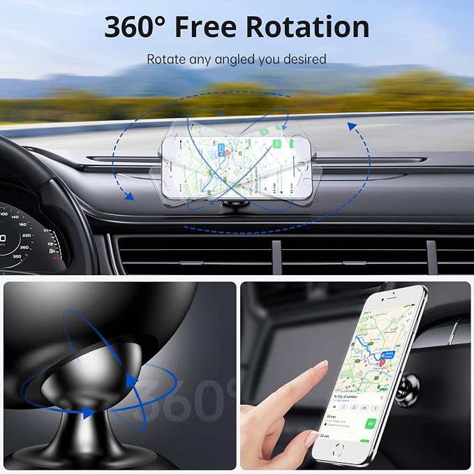 Magnetic Car Phone Holder for Dashboard, 360° Adjustable Strong Magnets Cell Phone Car Mount Compatible with iPhone, Samsung, Android etc.