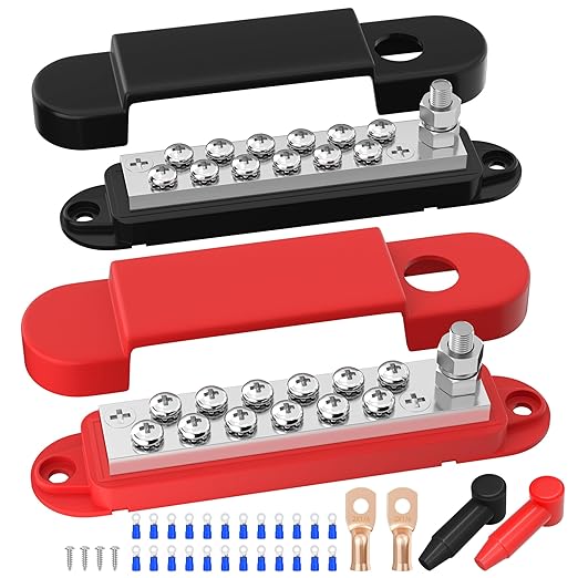 Power Distribution Block 12V 150A 1/4" Stud Marine Bus Bar 12 Volt DC Battery Busbar for Boat Automotive Solar Wiring