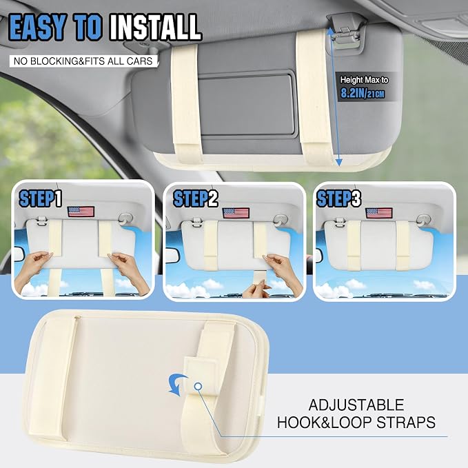 Car Sun Visor Organizer, Tactical Car Accessories with Zipper Storage Pouch, Glasses Clip Card Sleeve Pocket, Multi-Pocket Visor Organizer Fits Most Cars, SUVs, Trucks