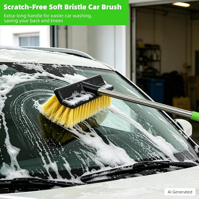 2 Pack 62" Car Wash Brush with Long Handle, Chenille Microfiber Car Wash Mop Mitt, Scratch-Free Soft Bristles Brush, Windshield Window Squeegee, Car Cleaning Kit Supplies for Car,Truck,SUV,RV,Boat