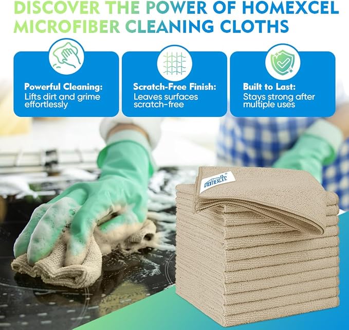 Brown Microfiber Cleaning Cloth 12 Pack, 12.5 x 12.5 inch Microfiber Towels for Cars, Ultra Absorbent Car Washing Cloth, Lint Free Streak Free Cleaning Rags for Car, Kitchen, and Window
