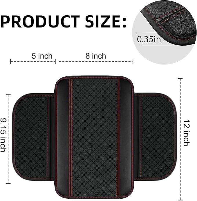 14 PCS Leather Car Seat Covers Full Set, 14.5”-15'' Sporty Steering Wheel Cover Universal, Center Console Cover, Seat Belt Cushion, Cup Holder Coaster, Car Interior Set Red