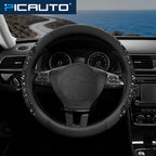 Steering Wheel Cover, Black Sparkly Crystal Bling Glitter with Leather, Universal Fit 14.5"-15.5" Car Steering Wheels for Girls & Women, Anti-Slip Wheels Cover for Cars, Trucks, Van, SUVs