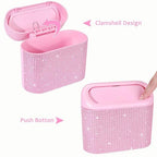 Bling Pink Car Trash Can with Lid, Mini Auto Garbage Storage Bin with 60 Trash Bags, Small Car Garbage Container Bin, Sparkling Crystal Vehicle Dustbin for Front Back Seat Accessories for Cars