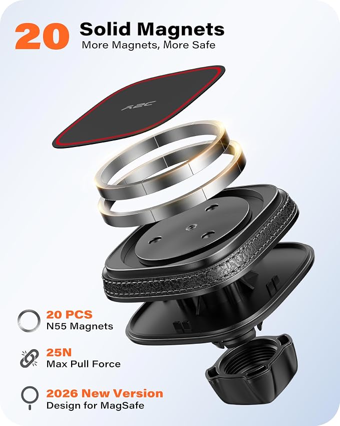 for MagSafe Car Mount, Dashboard & Windshield Suction Cup Holder with Telescopic Arm, Magnetic Phone Holder for Your Car, Designed for iPhone MagSafe Case (Black-Magsafe)