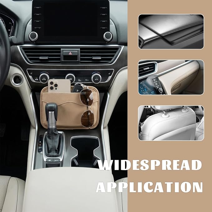 Car Seat Side Pocket Organizer, Multifunctional Auto Console Door Window Side Pocket Seats Storage Pouch, Leather Seat Gap Filler Organizer Pen Phone Holder for Most Vehicles (Beige)