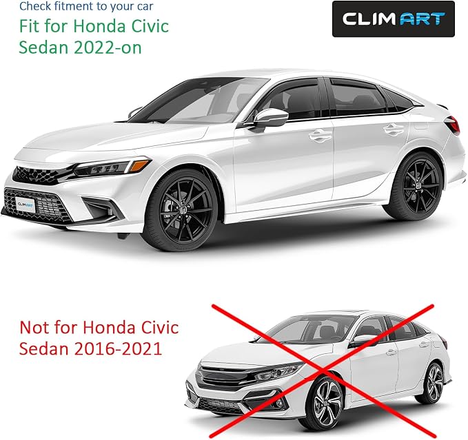 in-Channel Incredibly Durable Rain Guards for Honda Civic 2022-2026 Sedan, Original Window Deflectors, Vent Window Visors, Vent Deflector, 4 pcs. - 622445