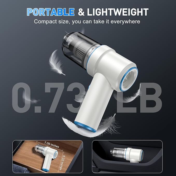 Handheld Car Vacuum Cleaner, 9000PA Vacuum Cleaner & Air Duster, 120W High Power Vacuum Portable Cordless, Hand Held Vacuum Rechargeable with Multi-Nozzles & LED Light for Home, Car, Office
