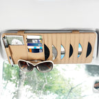 Sun Visor CD Case Holder for Car - Multi-Function Visor Organizer with CD/DVD Storage, Eyeglass Clip, Card Slots & Pen Holder, Durable Leather Car Accessories (Beige)