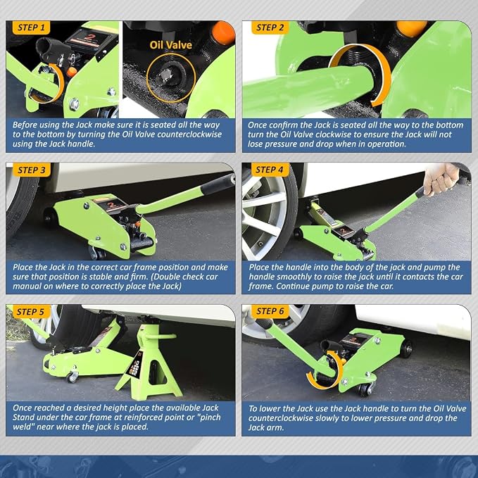 2 Ton Floor Jack with Jack Stands, Heavy Duty Steel Hydraulic Racing Floor Jack with Single Piston Quick Lift Pump, Hydraulic Trolley Service Car Jack, Green