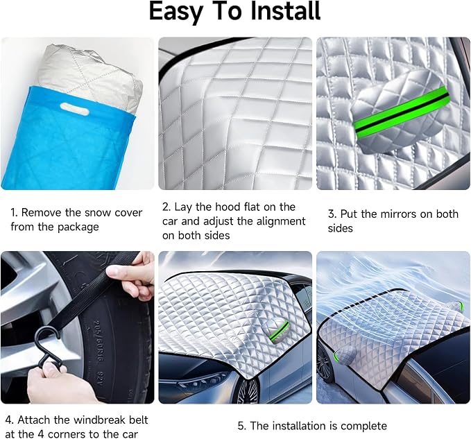 Car Windshield Snow Cover with Side Mirror Cover & 2 in 1 Brush | Thickened 4 Layers, Cold Protection, Ice Scraper, For Most Cars SUVs Trucks