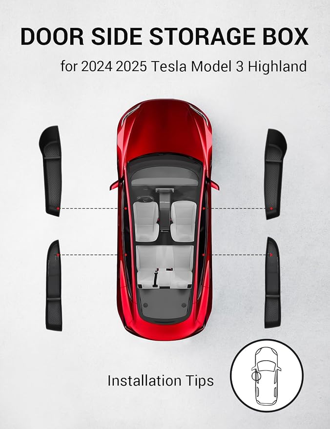 2026 2025 2024 Tesla Model 3 Door Side Storage Box, Door Pocket Liners, (Proprietary Design) TPE Front & Rear Side Organizer Tray Protector Liner for Model 3 Highland Set of 4