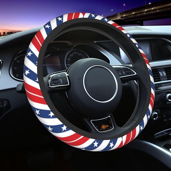 American Flag USA Patriotism Steering Wheel Cover Car Accessories Cute for Women Girls Girly Universal 15 Inch Neoprene Auto Interior Decor Anti Slip Car Truck Protector