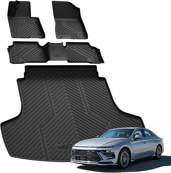 Floor Mats & Cargo Mat for Hyundai Sonata Hybrid 2020-2026 (Only Fit Hybrid, Not Fit Gas), All Weather TPE Custom Fit Floor Liners with Full Set Car Mats & Trunk Mats Accessories, Black