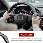 Sun Walker Carbon Fiber Car Steering Wheel Cover, 15" Anti-Slip Wear-Resistant Steering Wheel Protector Stylish Interior Decor, Ultra-Thin Comfortable Leather Wheel Cover for Women Men (Silver)