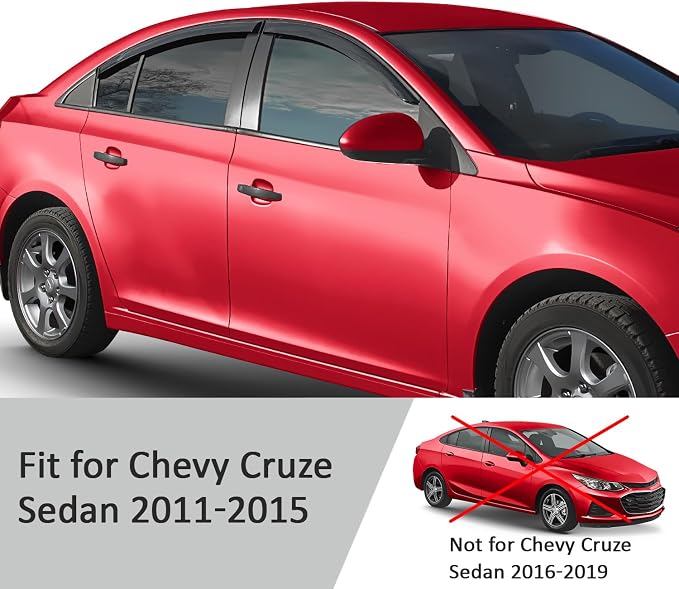 Voron Glass Tape-on Extra Durable Rain Guards for ChevyCruze 2011-2015 Sedan, Window Deflectors, Vent Window Visors, 4 Pieces - 100326