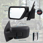 Left Driver Side Mirror Compatible With 2021-2026 Ford F150 With Manual Folding Power Glass Heated Blind Spot Turn Signal Light Matte Black Replace#ML3Z17683TA (9Pins)