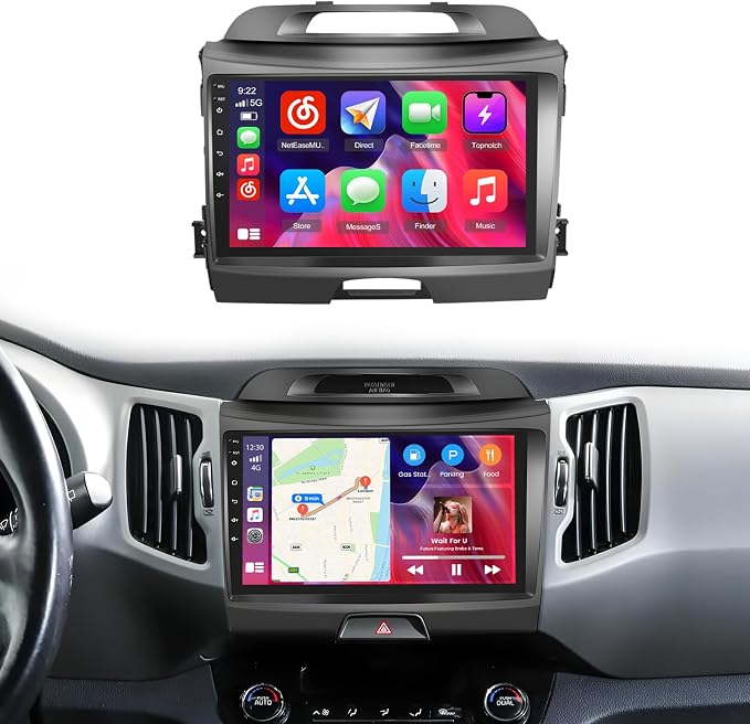[4G+64G] Android Car Radio for Kia Sportage 2010-2016 with Wireless Carplay Android Auto, 9 Inch HD Touchscreen Car Stereo with WiFi GPS Bluetooth5.0 FM/RDS 32EQ SWC Backup Camera MIC