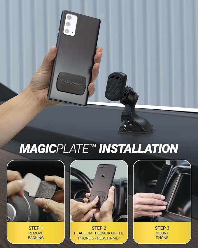 Extra Strength Suction Car Phone Mount, Magnetic Phone Holders for Your Car Windshield/Dashboard, Car Holder with 360° Rotation, Thick Metal Plate for iPhone and Android, Not MagSafe, 2-Pack