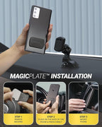 Extra Strength Suction Cup Phone Mount, Magnetic Dashboard/Windshield Mount Cell Phone Holder for Car with 360° Rotation, StickGrip Base & Thick Metal Plate for iPhone and Android, Not MagSafe