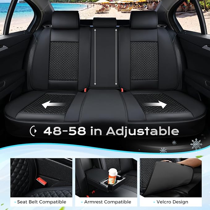 Coverado Seat Covers Full Set, 5 Seats Universal Seat Covers for Cars, Black Car Seat Covers Front Seats Back Seat Cover, Breathable Car Seat Cushion, Leather Seat Cover Seat Protector Fit Most Cars