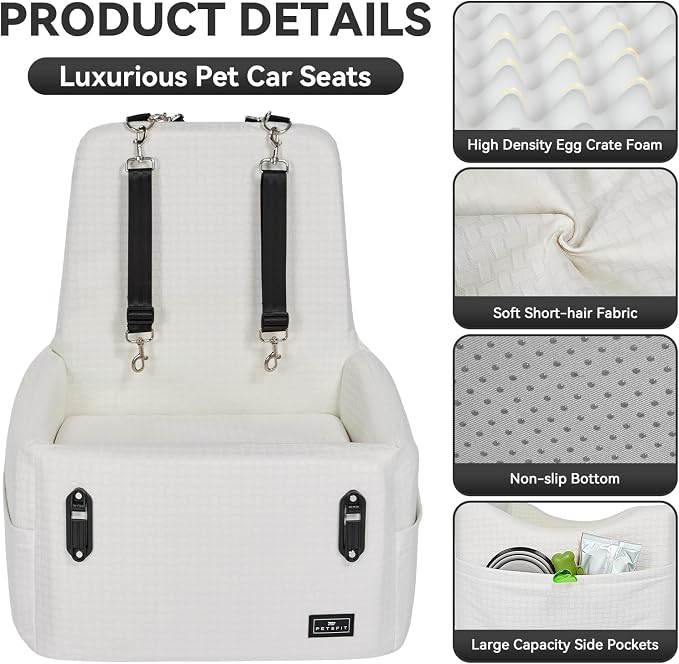 Dog Booster Car Seat for Small/Medium Dogs Up to 35 lbs – Patented Safety System, 5" Memory Foam Pet Car Seat, Fully Detachable and Washable Cover, Front/Back Seat Travel Booster (Beige)