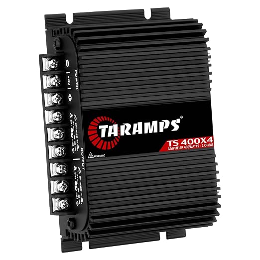 TS 400x4 2 Ohms Black Multichannel Stereo Amplifier 400 Watts Rms, 4 Channels, Full Range, Car Audio Digital 2 Bridged Channel, Crossover High/Low Pass, with RCA and Automatic High Level Input