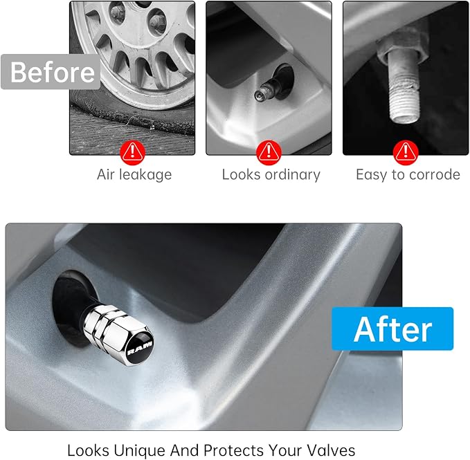 Tire Valve Stem Caps for Dodge RAM Series Stem Cap Universal Car Air Cover Car Accessories for Cars, SUV, Truck, Motorcycles Silver