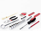 56 Piece Compact Metric Auto Tool Set in Zippered Case, Small Mechanic Tool Set for Car Emergency, Motorcycle Repair on the Road, Great for Travel Tool Needs - Red - DT9775