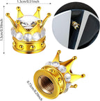 4 Pieces Crown Tire Valve Stem Caps Bling Handmade Crystal Rhinestone Universal Chrome Crown Vehicle Car Tire Caps Covers, Attractive Accessories for Car (Gold and White)