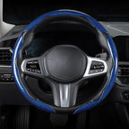 Carbon Fiber Steering Wheel Cover, Snap on Car Steering Wheel Cover Set Accessories 3pcs Wrap Grip Non Slip Protector Universal Glossy Blue