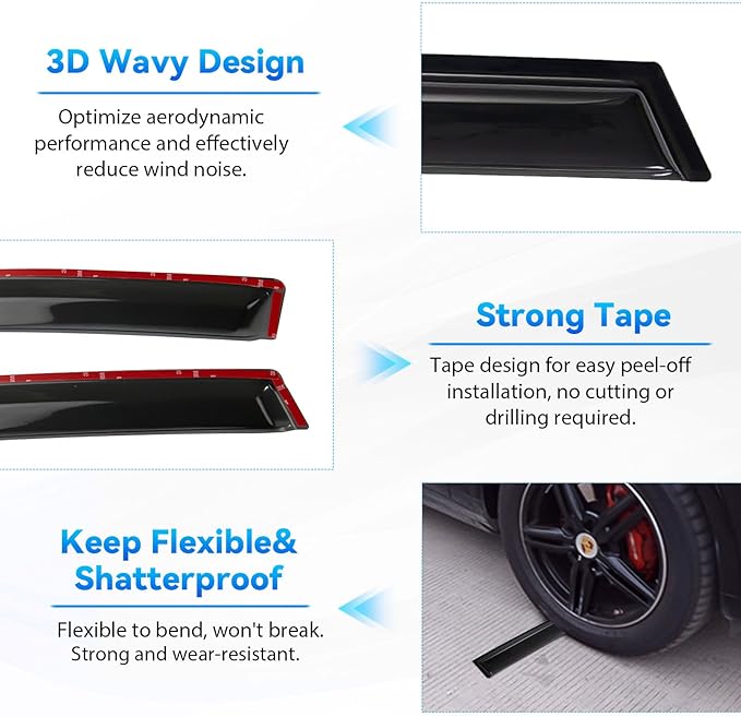 4pcs Front+Rear Smoke Tint Sun/Rain Guard Outside Mount Tape-On Vent Window Visors Compatible with 95-05 Cavalier/Sunfire 4-Door Sedan