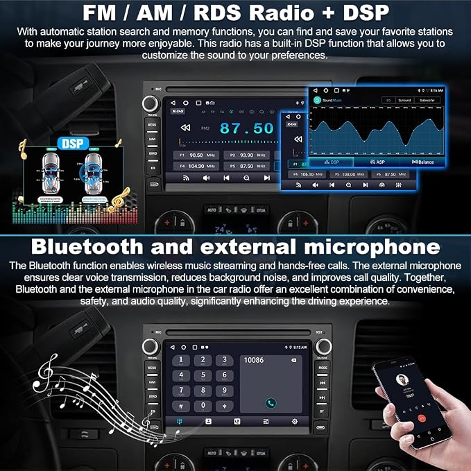 Car Radio for Chevrolet Chevy Silverado GMC Sierra Yukon 2007-2013 Android 13 GPS Navigation 2GB+32GB with 7 inch Touch Screen CarPlay Android Auto Bluetooth SWC Backup Camera