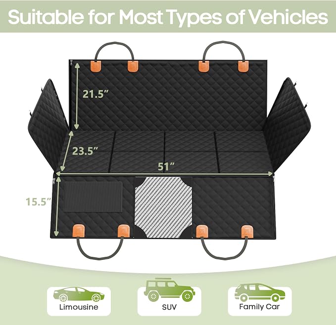 Dog Car Seat Cover for Back Seat, Hard Bottom Back Seat Extender Supports 400lbs, Waterproof Rear Seat Pet Cover, Dog Hammock with Mesh Window for Car SUV