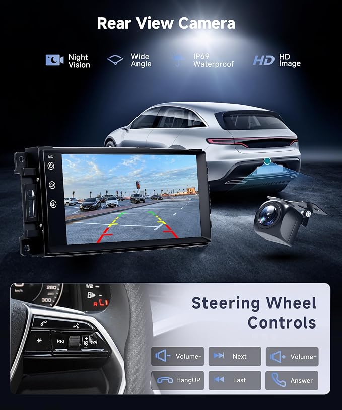 4G+64G Car Stereo for Jeep Wrangler JK 2007-2018 Dodge Ram 1500 2008-2012 with Wireless CarPlay Android Auto, 7 Inch Android Car Radio GPS Navigation WiFi SWC Bluetooth FM with Backup Camera