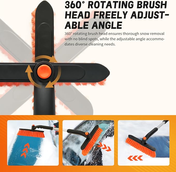 [Upgrade] 36" Extendable & Removable Snow Brush with Ice Scraper for Car Windshield, 360° Pivoting Brush Head, EVA Foam Grip for SUV, Trucks, Auto