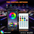 Interior Car LED Strip Lights, Acrylic LED Lights for Car with Dynamic Dreamcolor Chasing, Ambient Lighting Kits Music Sync Wireless APP and RF Remote Control (8 in 1)