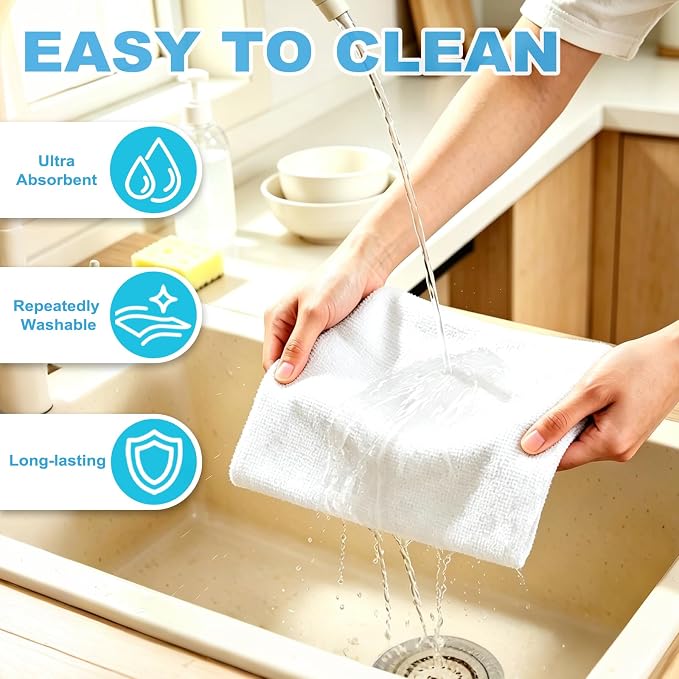 55 Pack Microfiber Cleaning Cloth Roll, Tear Away Reusable Towels, 11" X 9", Ultra Absorbent & Lint Free Microfiber Cloth for Cleaning Cars, Kitchen, Window, and Shop (White, 9”X11”-55PK)