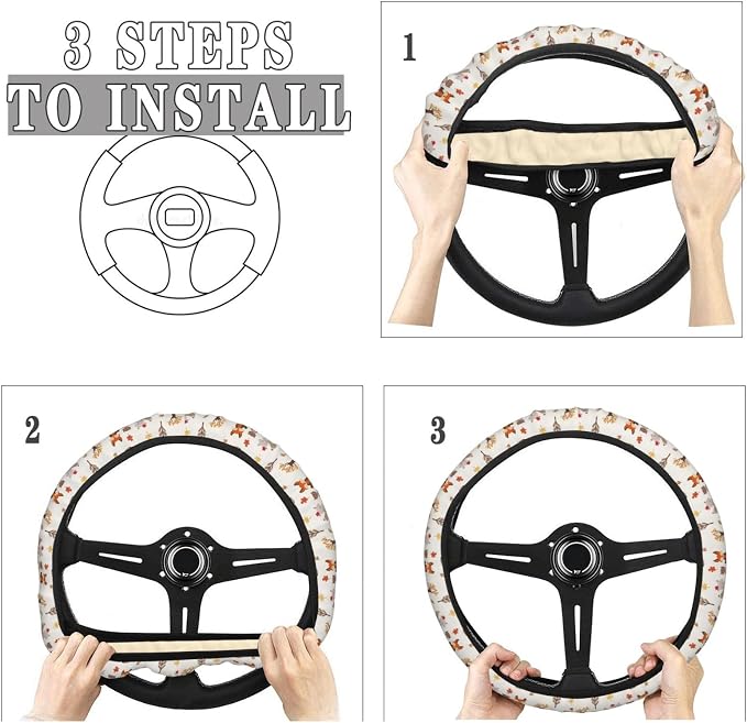 Woodland Animals Steering Wheel Covers Anti-Slip Elasticity Car Accessories Steering Wheel Protector Universal 15 Inch for Cars SUV Vehicle Truck