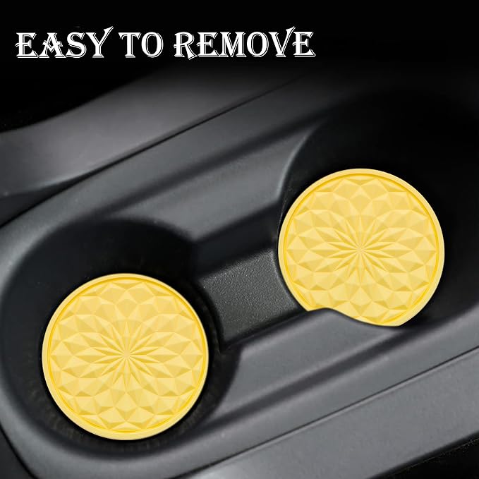 2 Pack Silicone Car Cup Holder Coaster – 2.75 Inch Non-Slip Drink Mat, Universal Fit for Most Vehicles – Cute & Functional Auto Accessories (Yellow)