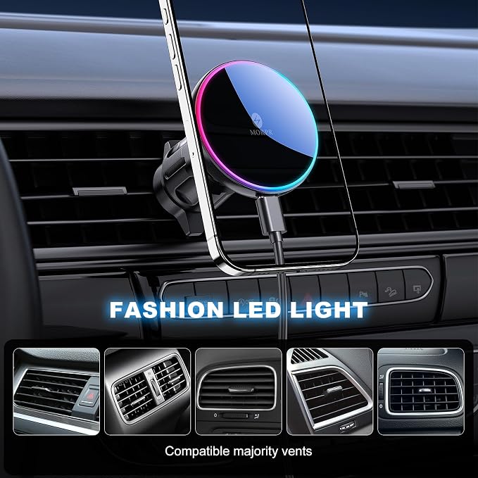 for Mag-Safe Car Mount Charger, Magnetic Phone Holder for Your Car Charger Dash Windshield Vent Magnetic Wireless Car Charger Mount for iPhone 17 16 15 14 13 12
