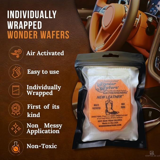 Wonder Wafers 20 Count Air Fresheners Individually Wrapped, New Leather Fragrance