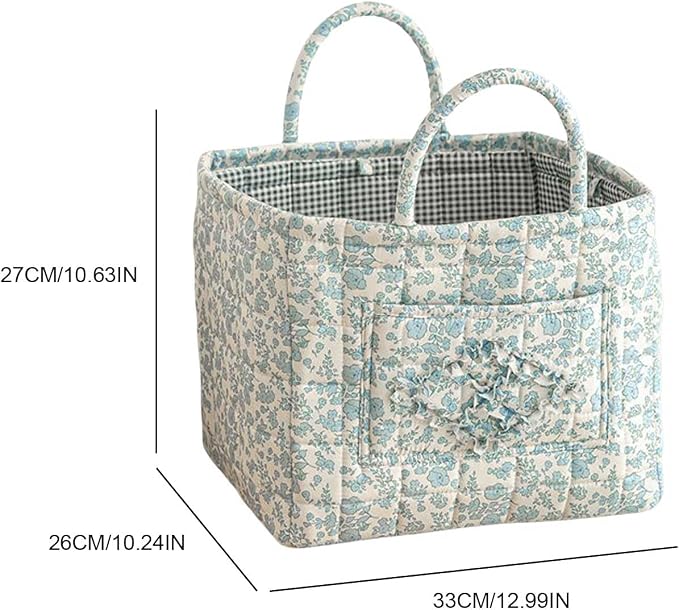 Floral Fabric Storage Basket Car Interior Storage Basket Underwear Sundries Laundry Baskets Supplies Home Organizer Bag (Blue floral A)