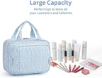 Hanging Toiletry Bag for Women Travel Makeup Bag Organizer Toiletries Bag for Travel Size Essentials Accessories Cosmetics (Blue Flower Buds (Medium))