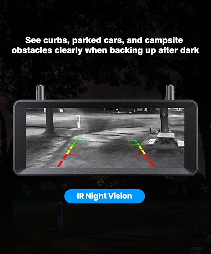 Wireless RV Backup Camera: 30Min Plug and Play Setup, Smooth Live View Even Past 60ft, 7.2" 1080P DVR Monitor, Super IR Night Vision Back up Camera Works with Pre-Wired RV, 5th Wheel, Trailer