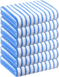 Microfiber Beach Towels, 6 Pack, 30" x 60", Cabana Stripe, Soft, Absorbent, Quick Dry Bath Towel Set for Adults, Travel, Summer Swimming Pool Party, Sport, Yoga, Camping, Stripe Blue and White