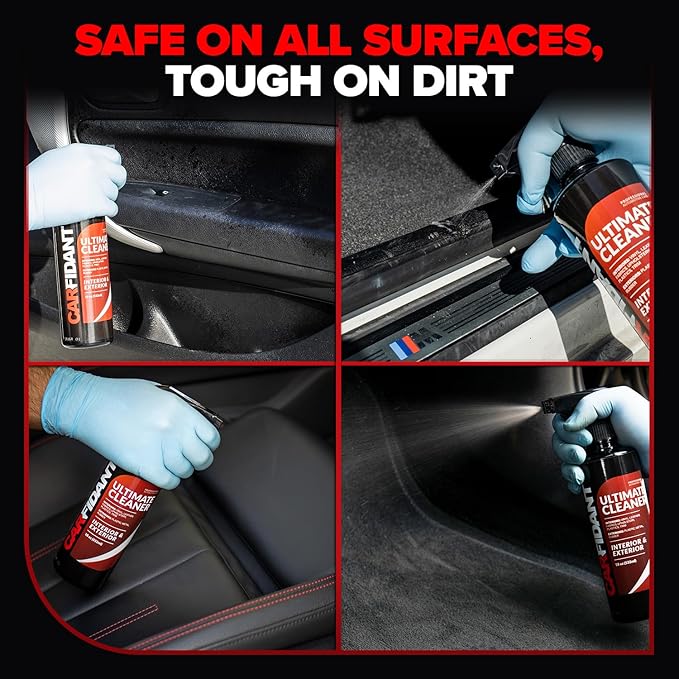 Car Interior Cleaner – Stain Remover & Odor Eliminator – No Residue Finish – Safe on Leather, Fabric, Carpet & Plastic – Detailing Spray with Microfiber Towel – 32oz