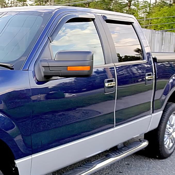 Tape-On Rain Guards for Ford F-150 SuperCrew Cab 2015–2020 (Black Window Trim Only, Not for Chrome Trim/Lariat/Limited), Window Visors Vent Wind Deflectors-4PCS